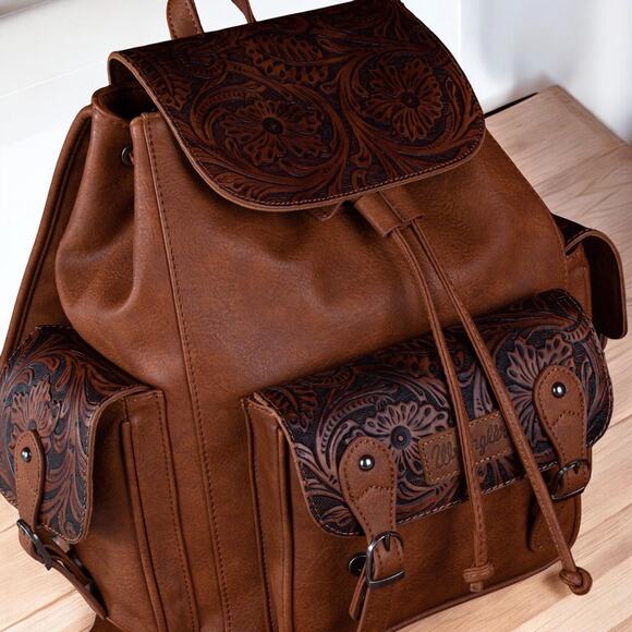 Wrangler NWT Floral Tooled Backpack - Brown - Picture 2 of 6